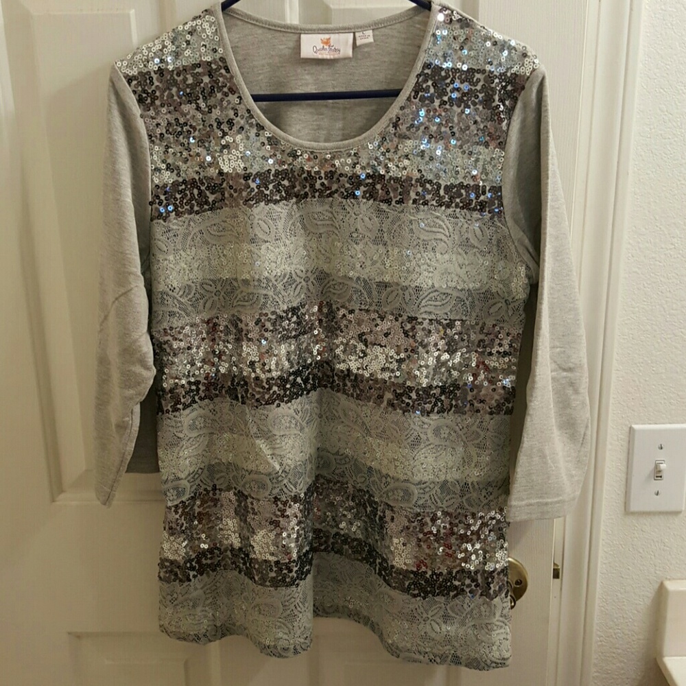 Grey lace and sequined top from Quacker Factory